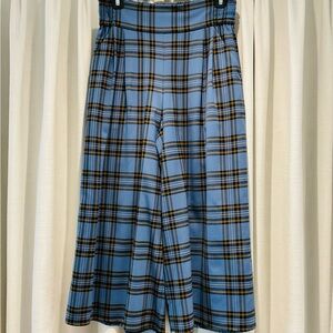 Blue Plaid Women's Wide Leg Pants